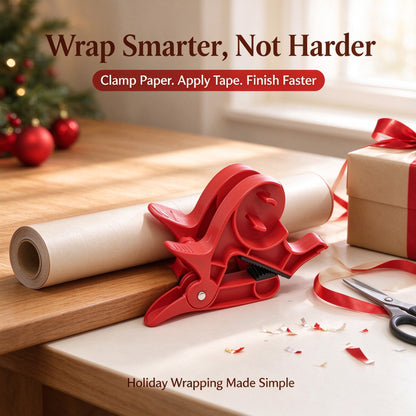 2-Piece Christmas Gift Wrapping Tape Dispenser and Paper Holder Clip Set