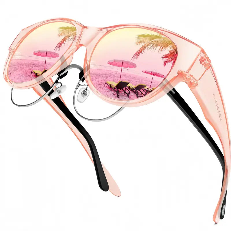 2PCS Women's Fit-Over Prescription Sunglasses - Oversized Square Full-Rim Polarized Frames
