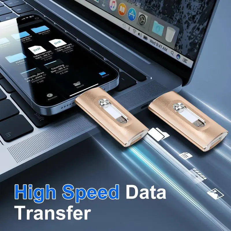 3-in-1 Flash Drive, High-Speed USB 3.0 OTG Pen Drive with Type-C Adapter