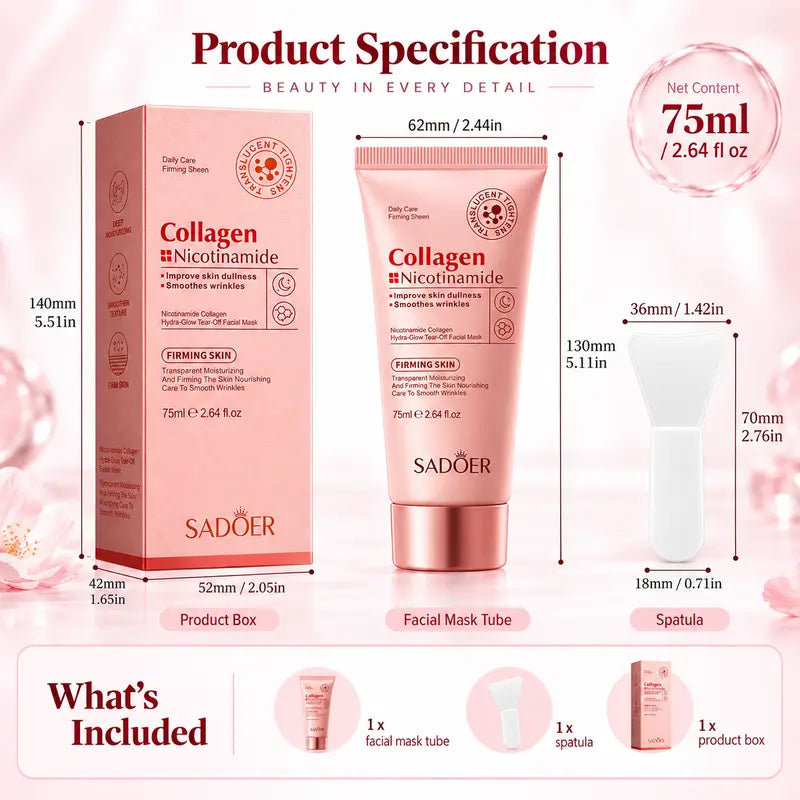 Korean Collagen & Niacinamide Peel-Off Face Mask - Overnight Use, Firming, Hydrating, Nourishing
