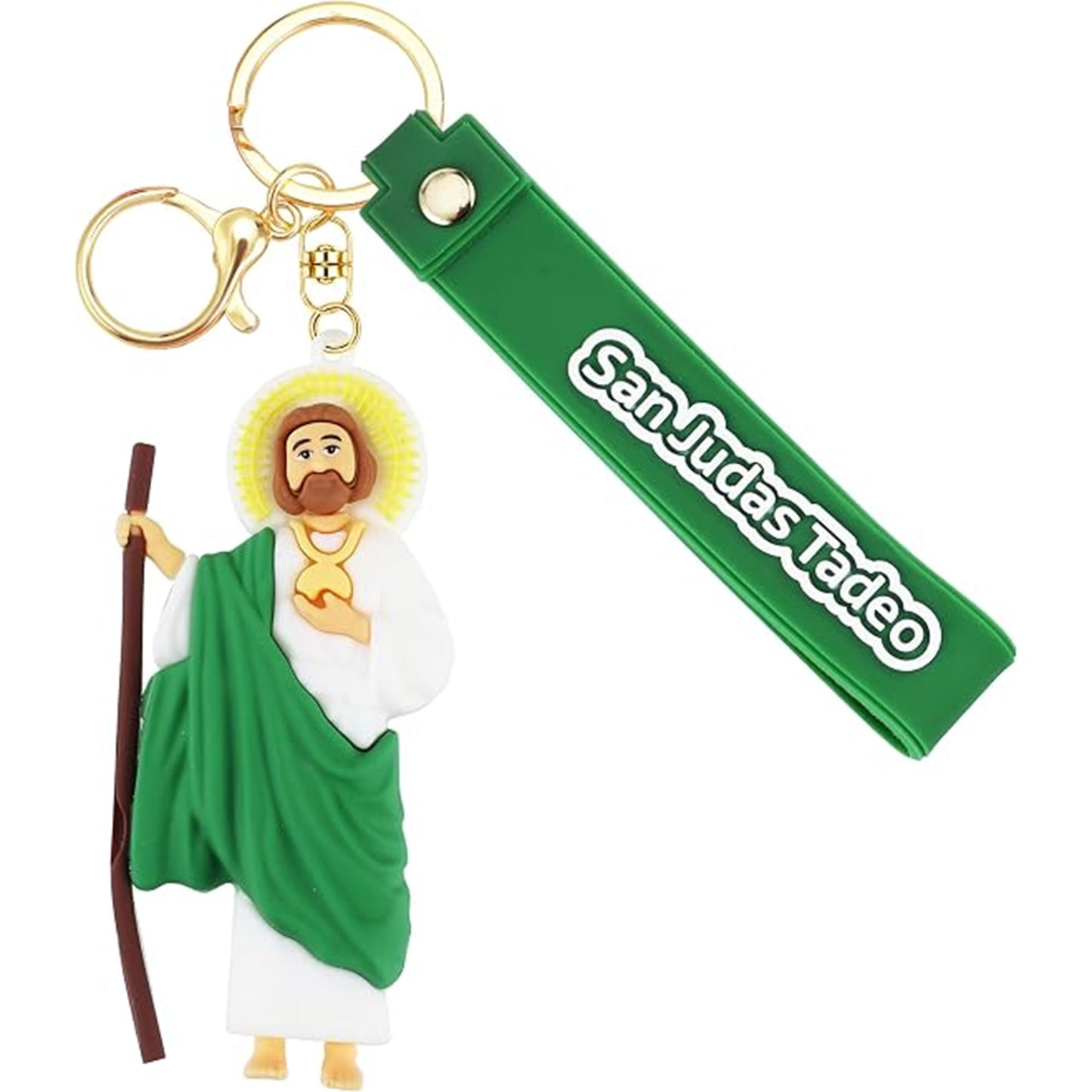 2Pcs Jesus Keychain with Wristlet San Judas Tadeo Keychain Charms Accessories for Car Keys Backpack