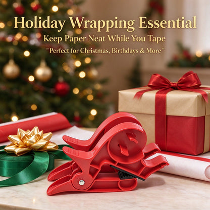 2-Piece Christmas Gift Wrapping Tape Dispenser and Paper Holder Clip Set