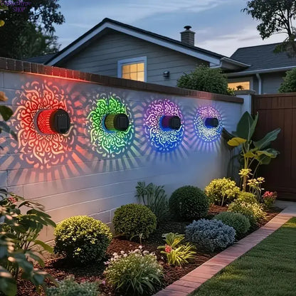 2-Pack Solar Mandala Projector Lights Waterproof Metal Wall Lights