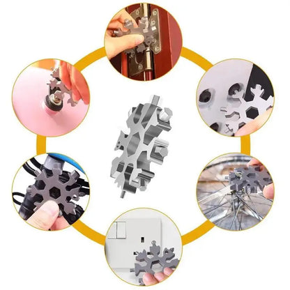 4PCS 18-in-1 Snowflake Multi Tool, Stainless Steel Wrench with Screwdriver & Bottle Opener