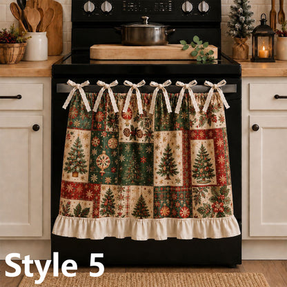 Christmas Stove Skirt, Patchwork Oven Curtain with Bow Tie Ties