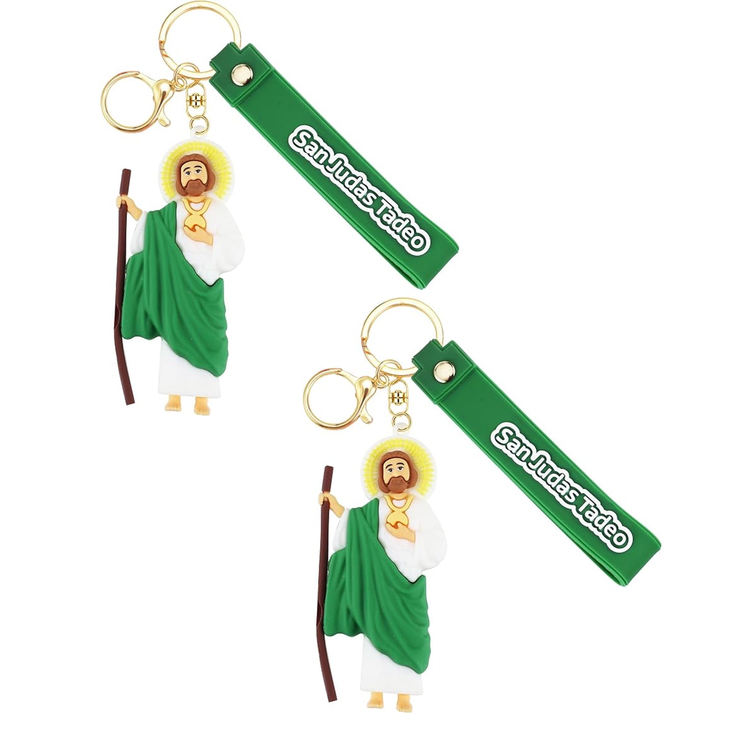 2Pcs Jesus Keychain with Wristlet San Judas Tadeo Keychain Charms Accessories for Car Keys Backpack