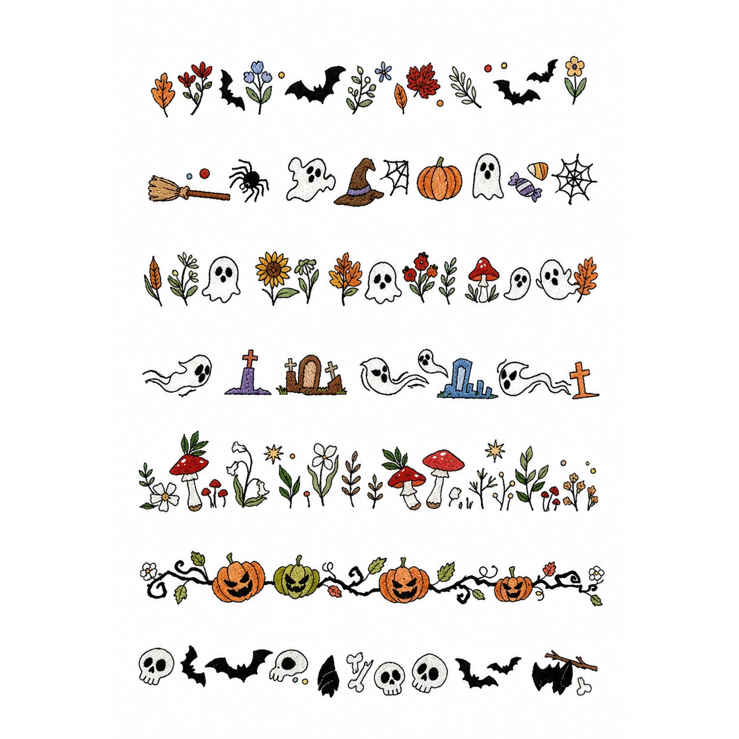 2 Size Classic Halloween-style Embroidery Patterns - Stick & Stitch For Beginners