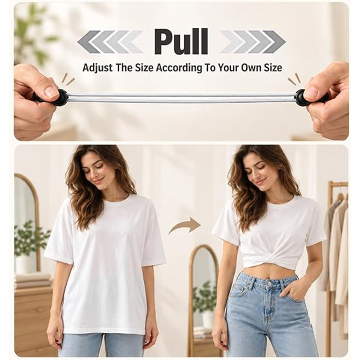 5 Pack Crop Top Tuck Band, Adjustable Elastic Shirt Cropping Band  Tucking Shirts Sweater