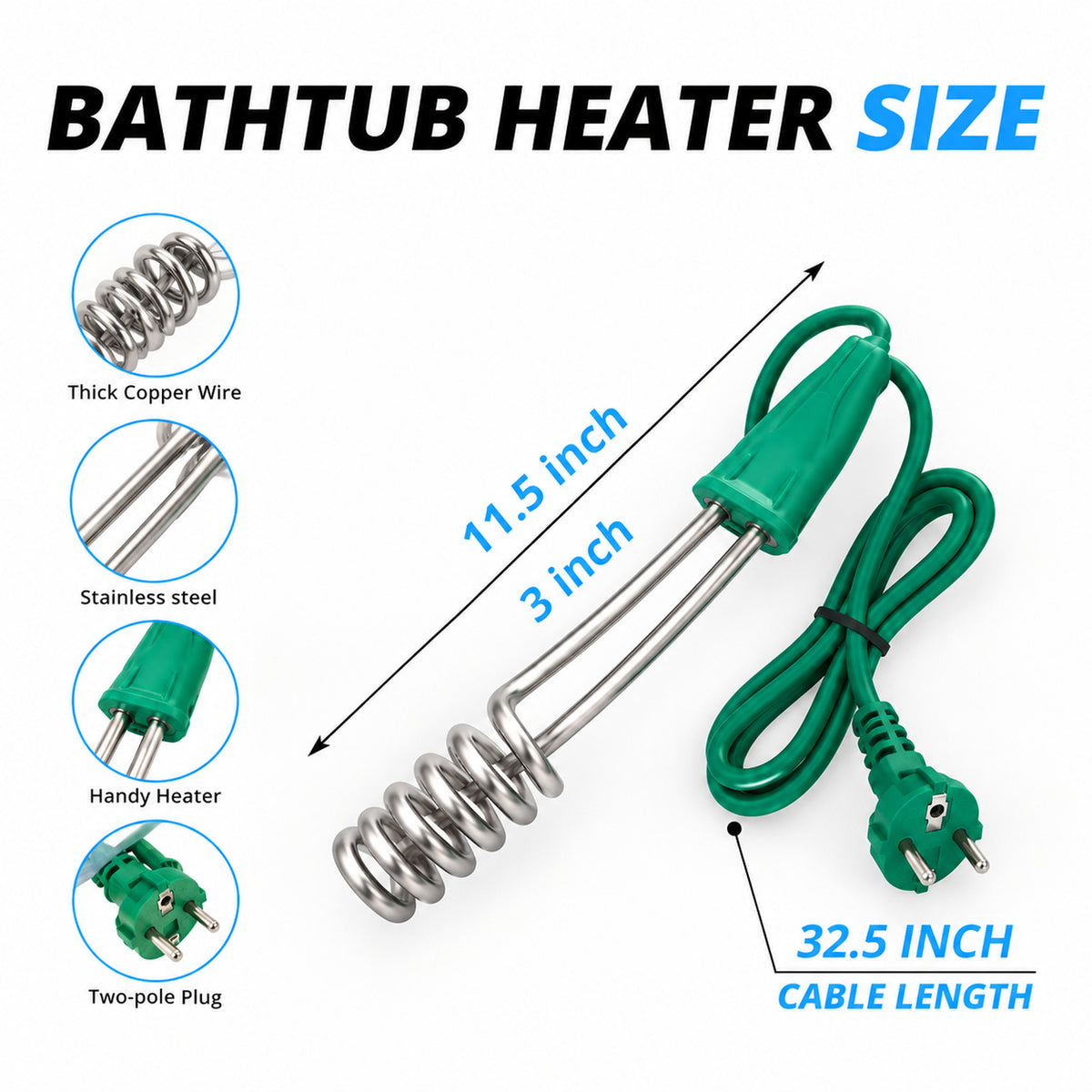 1500W-220V Immersion Water Heater for Camping, Water Bucket Heating