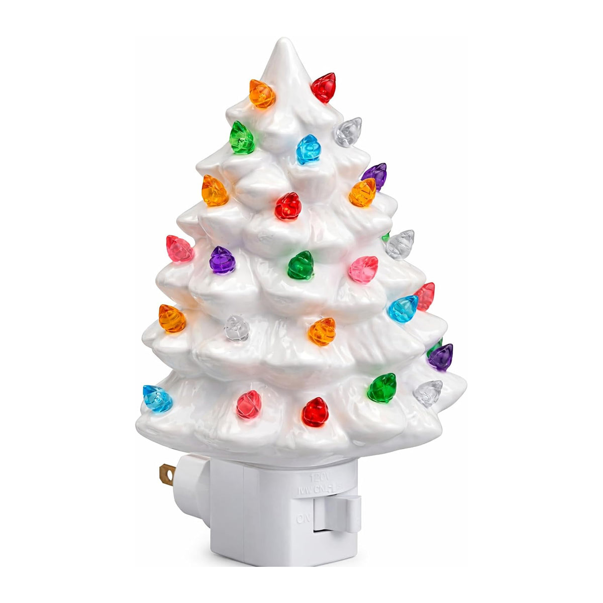 LED Christmas Tree Night Light, Colored Bulbs Nightlight with Switch