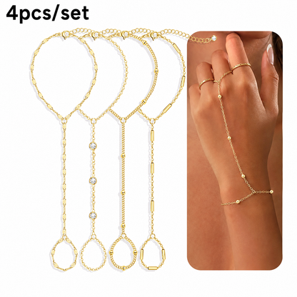 4 Pcs/set Hand Chain Bracelets for Women, Dainty Ring Bracelet Hand Chain
