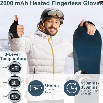 Unisex Rechargeable Fingerless Cut Heated Gloves 5s Heat Boost