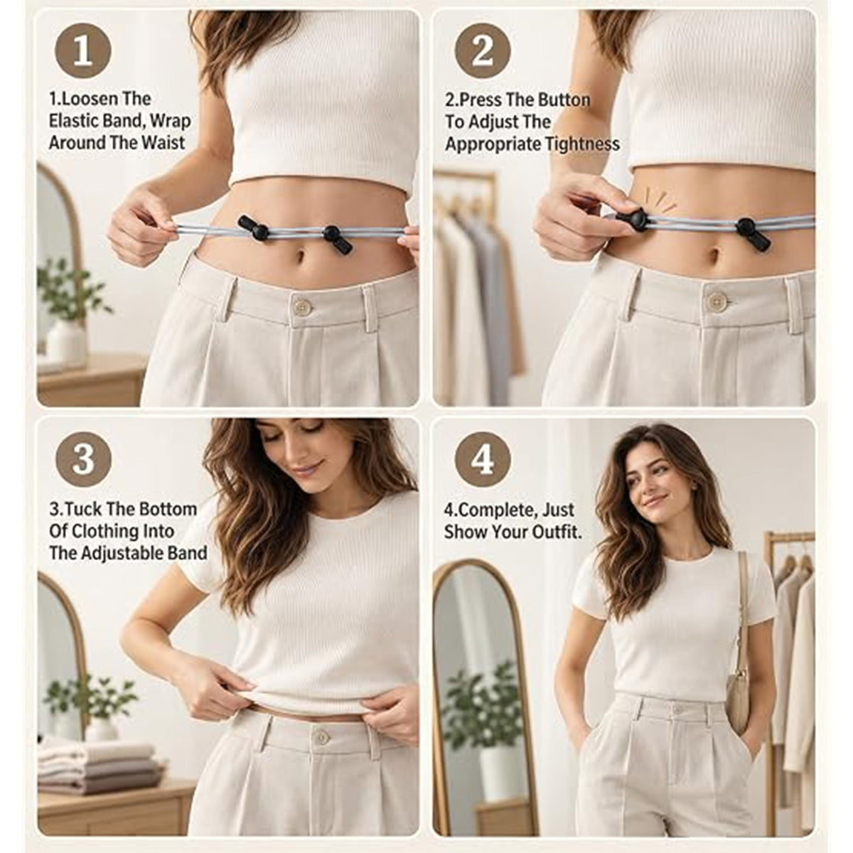 5 Pack Crop Top Tuck Band, Adjustable Elastic Shirt Cropping Band  Tucking Shirts Sweater