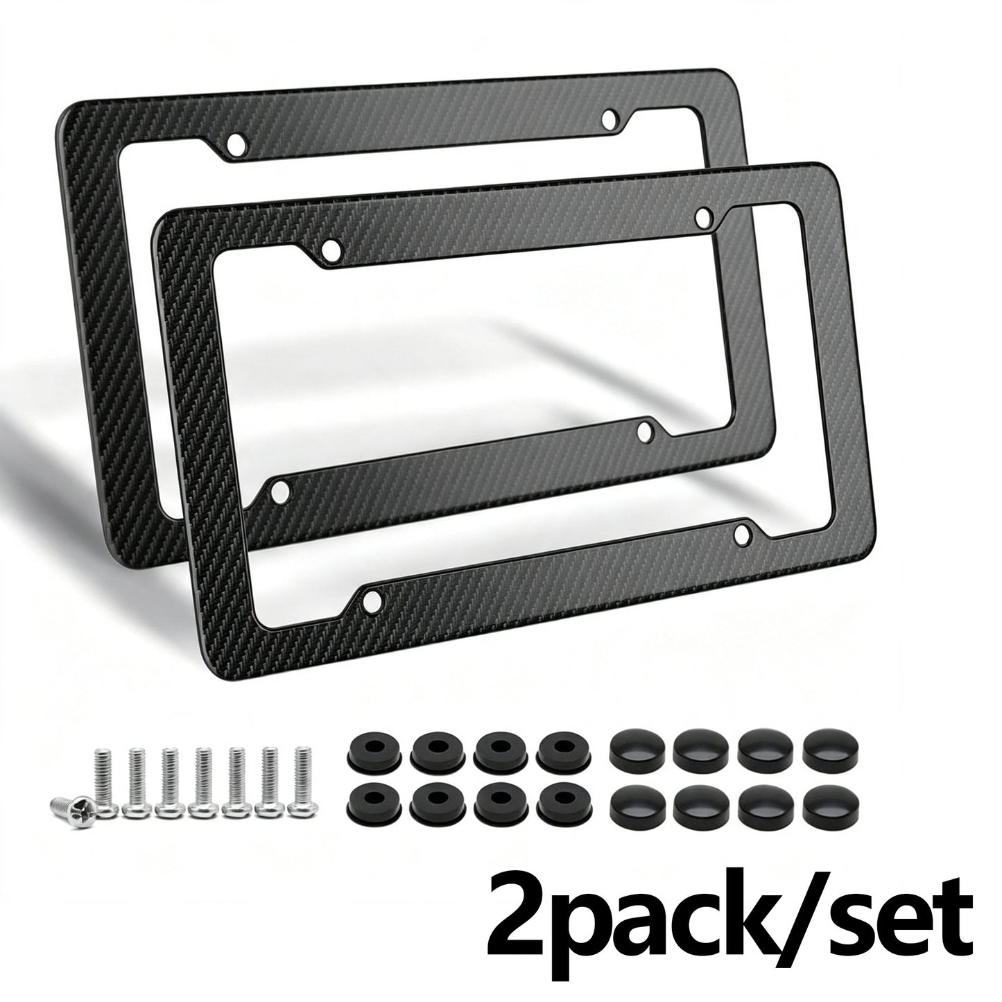2 Pack Carbon Fiber License Plate Frames with Fasteners and Screws