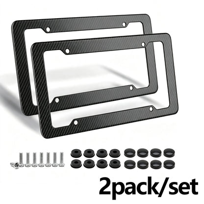 2 Pack Carbon Fiber License Plate Frames with Fasteners and Screws