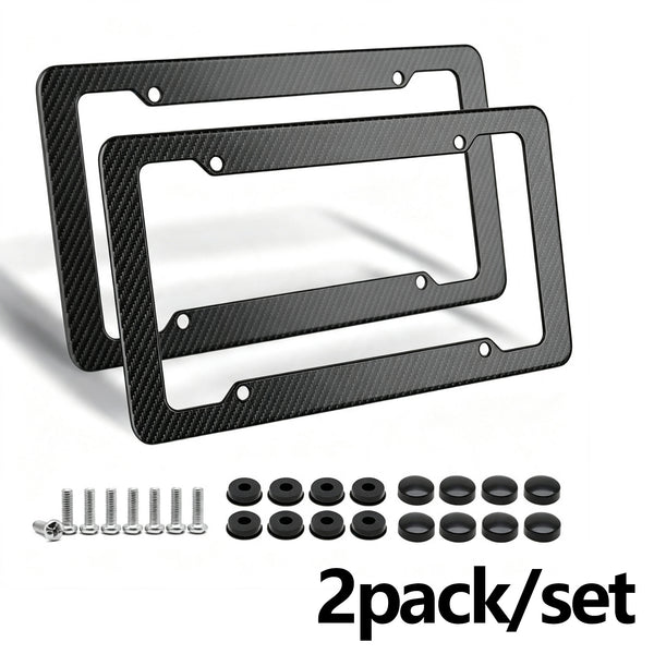 2 Pack Carbon Fiber License Plate Frames with Fasteners and Screws