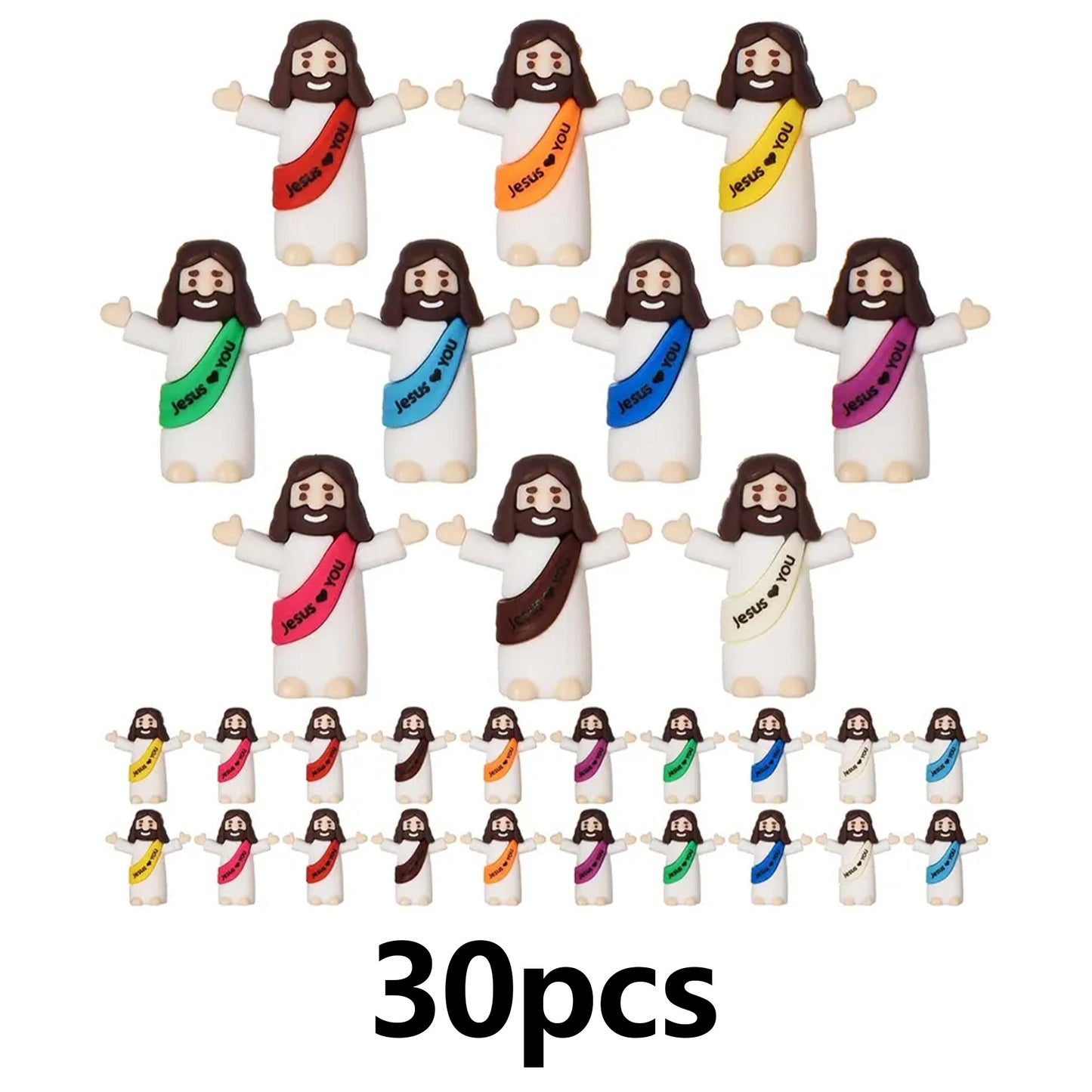 30PCS Mini Jesus Jesus Loves You Rubber Figurines, Tiny Jesus Ornament Decor
