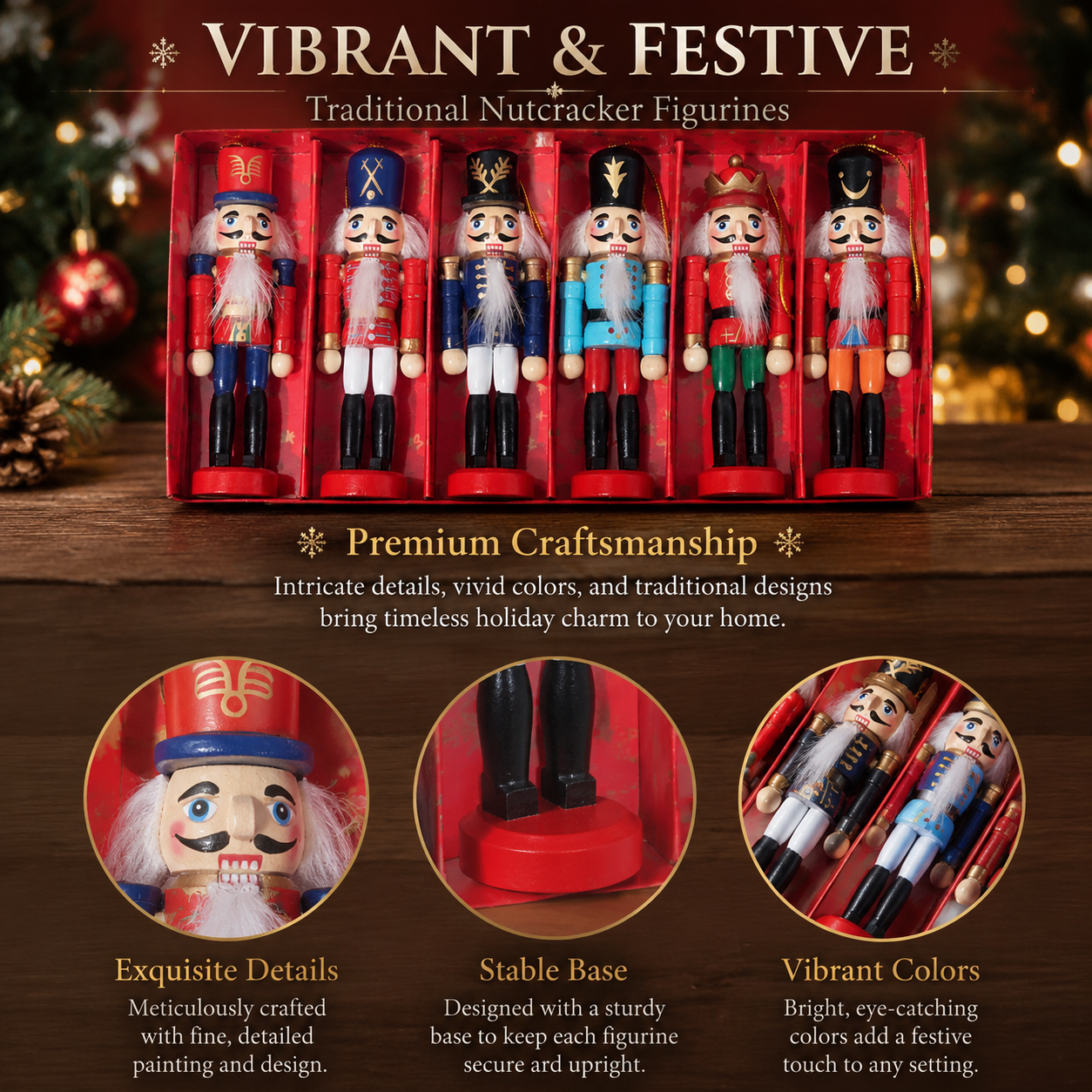 6pcs Nutcracker Ornaments Wooden Soldier Dolls Christmas Decorations