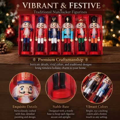 6pcs Nutcracker Ornaments Wooden Soldier Dolls Christmas Decorations