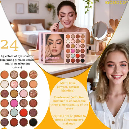 Makeup Book Palette, 5-Layer Book-Style Foldable Makeup Gift Set, 55-Color Eyeshadow Palette