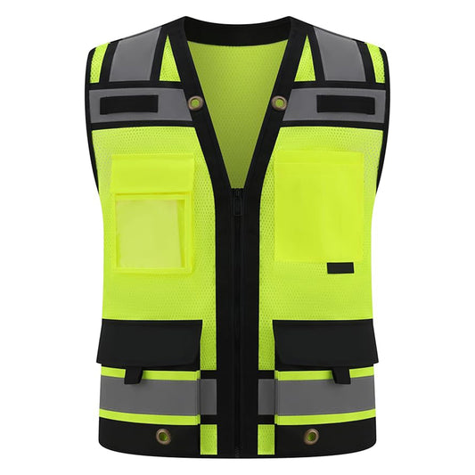 Visibility Reflective Safety Vests With 15 Pockets And Zipper Front
