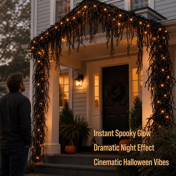 Spooky Chic: Halloween Fireplace Decor Set Halloween Fireplace Decor Set with LED Black Vine Lights