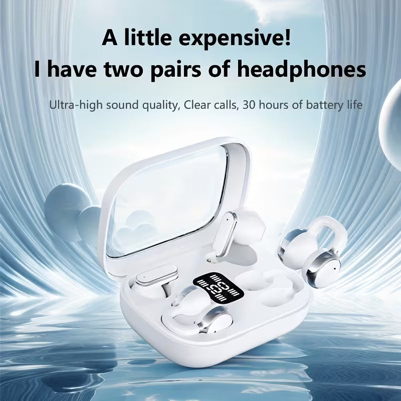 2-in-1 Ear Clip & Semi-In-Ear Wireless Headphones, 2026 Model with Digital Display Charging Case