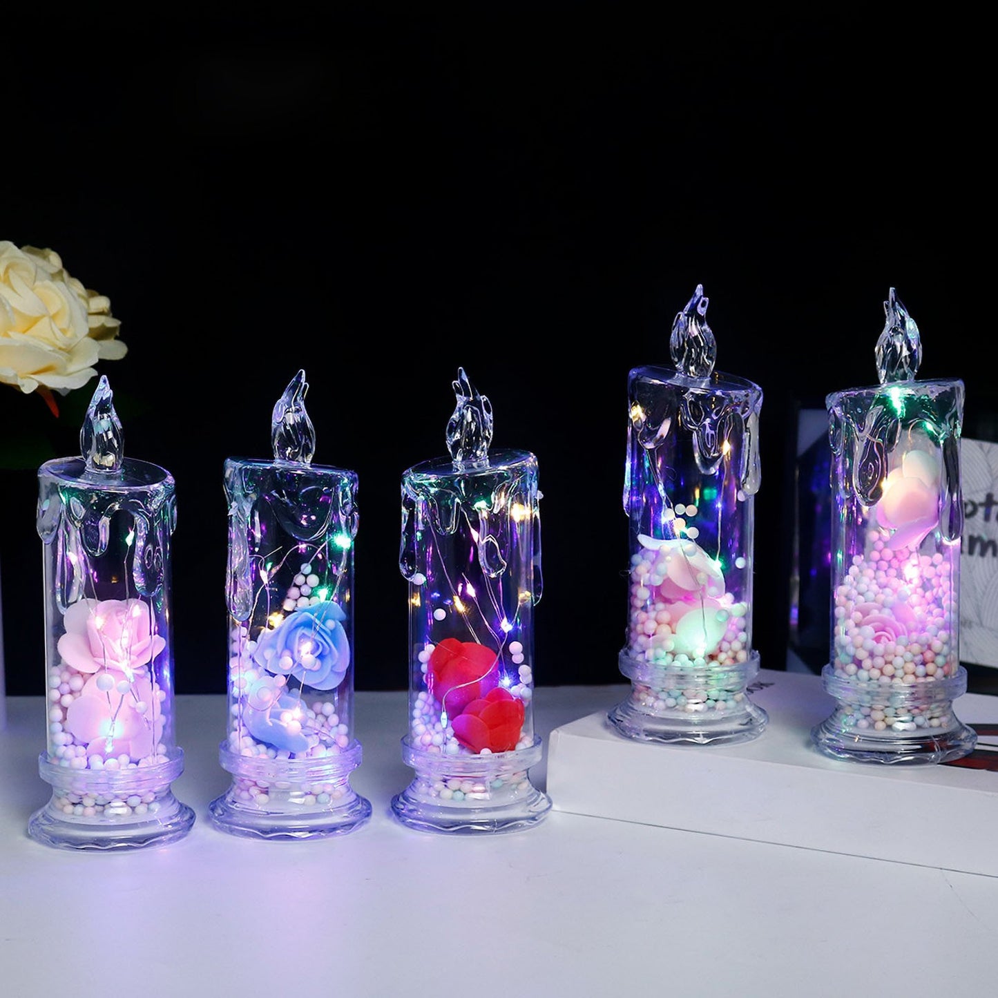 LED Night Light, Valentine's Day Preserved Flower & LED Electronic Candle Light