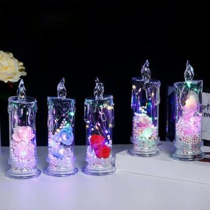 LED Night Light, Valentine's Day Preserved Flower & LED Electronic Candle Light