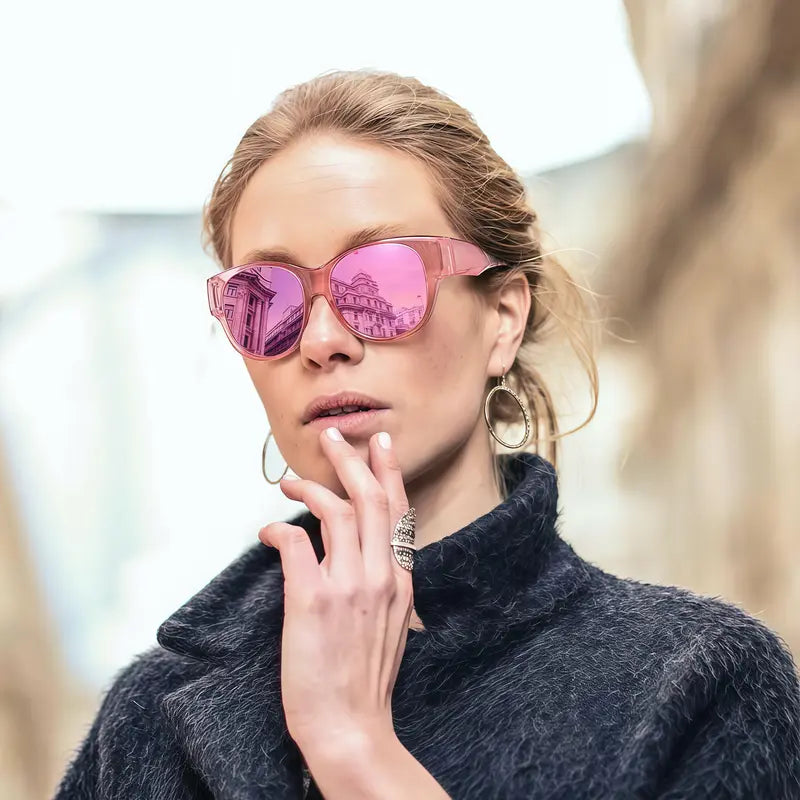 2PCS Women's Fit-Over Prescription Sunglasses - Oversized Square Full-Rim Polarized Frames