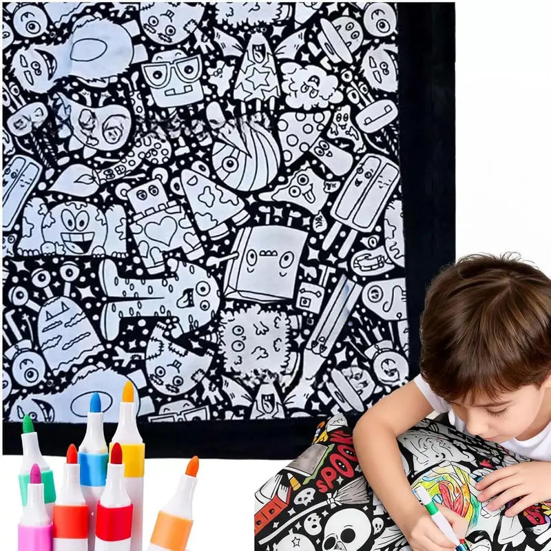 DIY Coloring Blanket with 24 Color Markers, Color Your Own Blankets