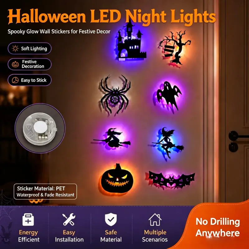 8/30Pcs 3D Cutout Night Light Set Pack - Removable Spooky Glow Wall Stickers