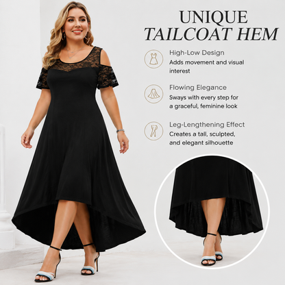 Plus Size Elegant Lace Patchwork Dress Off Shoulder Dress for Women XL-5XL