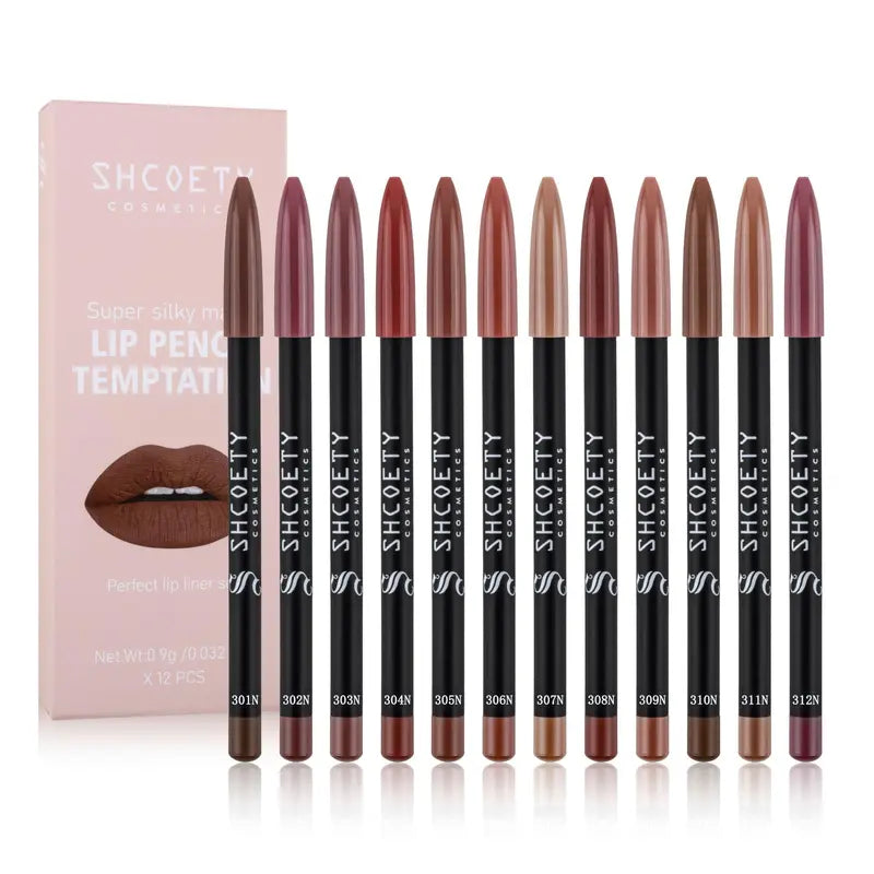12pcs/set Long Lasting Matte Lip Liner Set, Waterproof Smudge-Proof Transfer-Proof