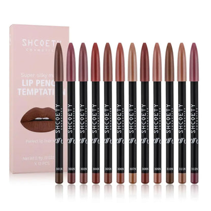 12pcs/set Long Lasting Matte Lip Liner Set, Waterproof Smudge-Proof Transfer-Proof