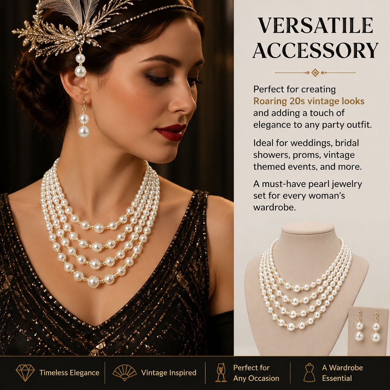 Elegant Pearl Jewelry Bead Cluster Collar Bib Choker Necklace and Earrings Set