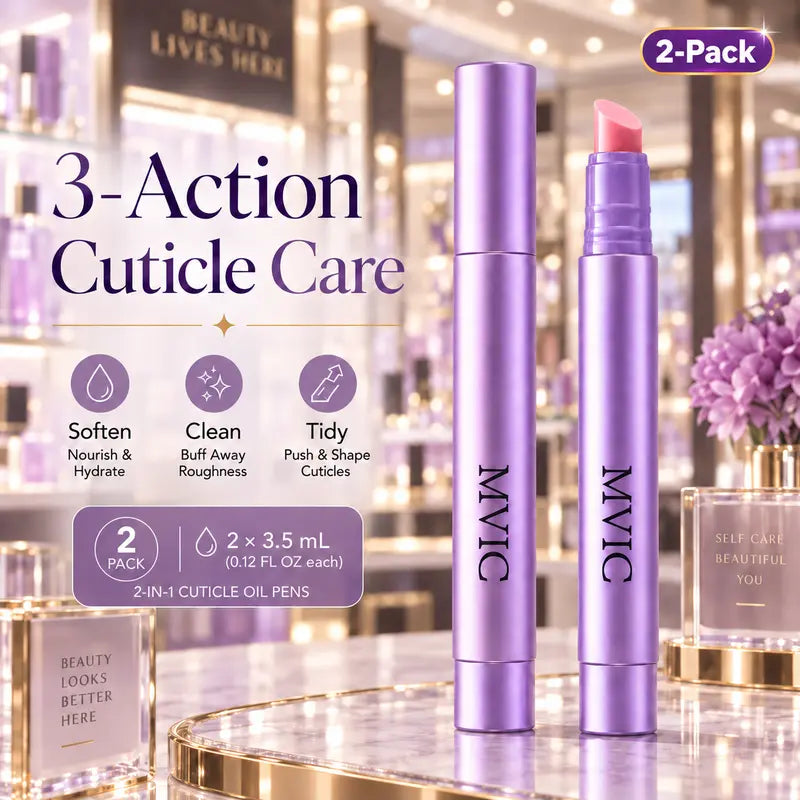 2PCS 3-in-1 Nail Care Pen, Cuticle Oil Cuticle Pusher Nail Oil Pen