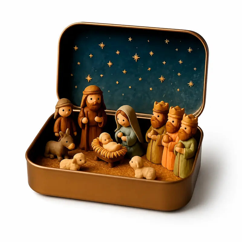 Religious Pocket-Size Mini Nativity Scene Set with Storage Box