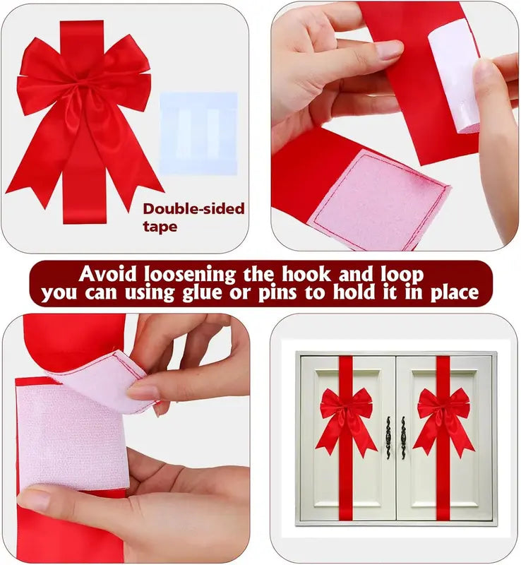6Pcs Christmas Cabinet Ribbons Bows for Kitchen Large Christmas Door Ribbon Cabinet Bows Locker