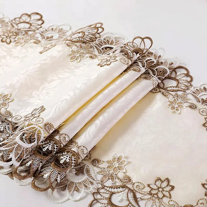 70 Inches Embroidery Lace Table Runner, Classic Jacquard Floral Dresser Scarf for Kitchen Dining Restaurant Party