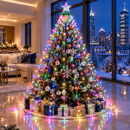 Cascade Christmas Tree String Lights, Remote-Controlled USB-Powered Waterfall Fairy Lights 2 meters, 280 LEDs