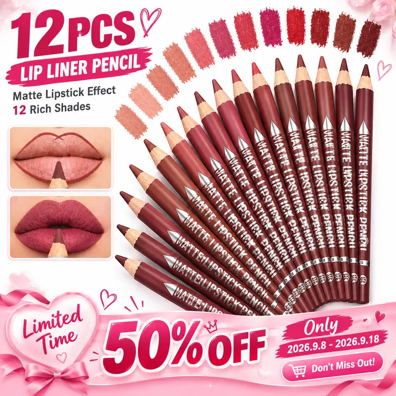 12Pcs Matte Lip Liner With Sharpener Set Waterproof Smudgeproof