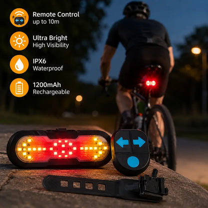 Bike Wireless Remote Control Turn Signal Taillight, 6 Modes 1200mAh Rechargeable