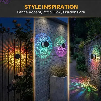 2-Pack Solar Mandala Projector Lights Waterproof Metal Wall Lights