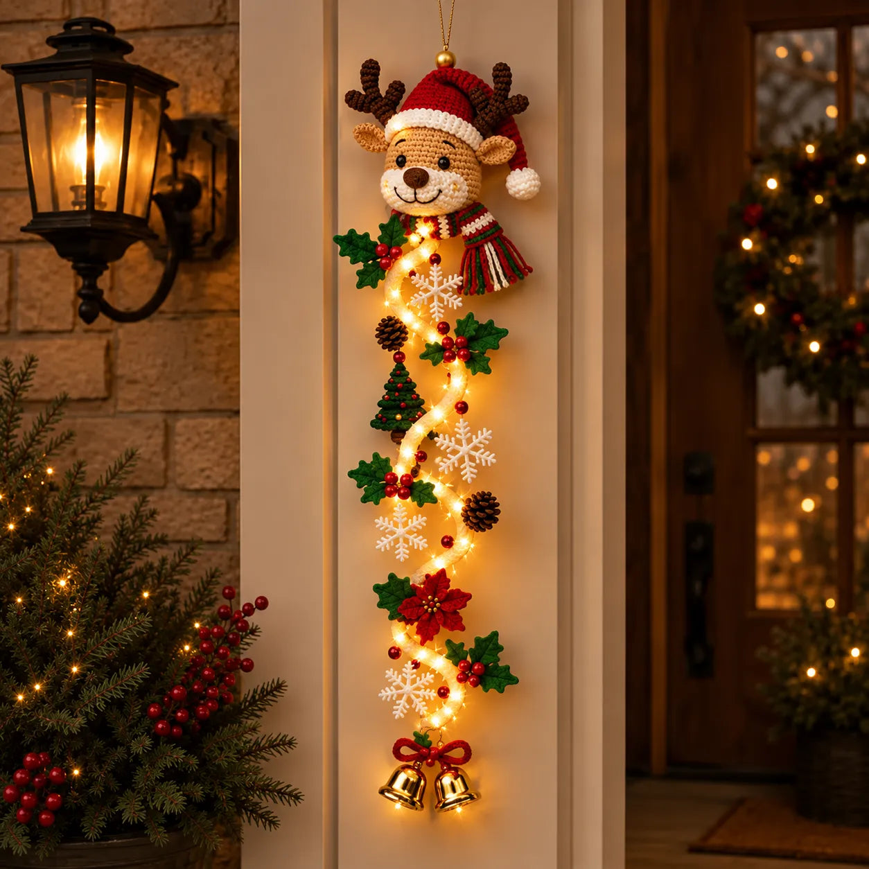 Light‑Up Glowing Christmas Door Hanger - Festive Home Decor