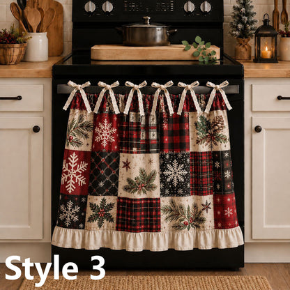 Christmas Stove Skirt, Patchwork Oven Curtain with Bow Tie Ties