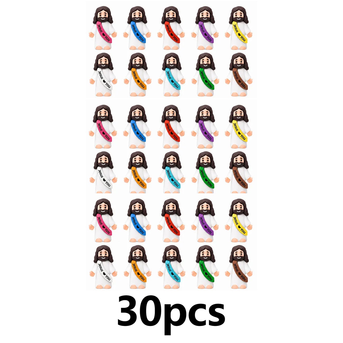 30PCS Mini Jesus Jesus Loves You Rubber Figurines, Tiny Jesus Ornament Decor