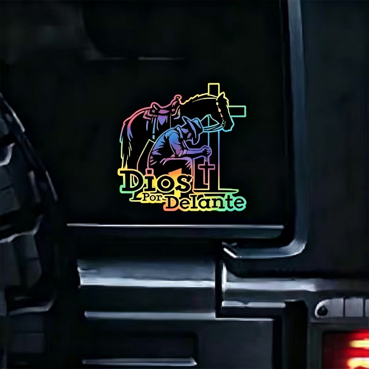 4Pcs Dios Por Delante Vaquero Cross Jesus Vinyl Decal 5" Rainbow Holo