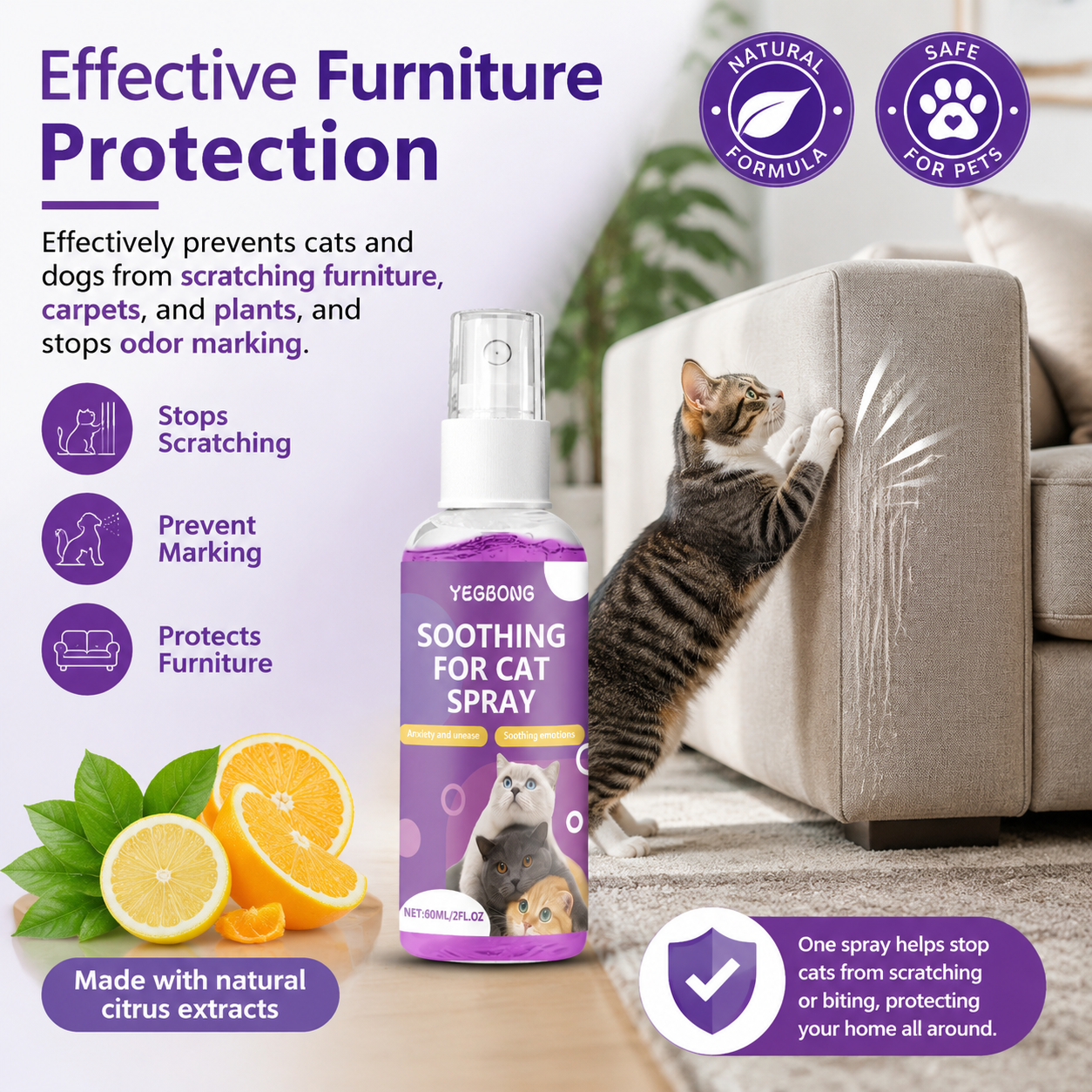 Natural Pet Deterrent Spray, Pet Deterrent for Furniture Protection, Pee Spraying