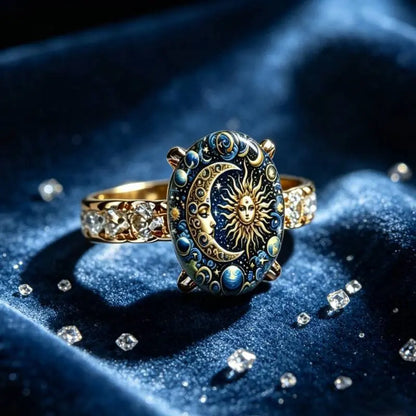 Copper Plain Sun & Moon Celestial Enamel Gold Fashion Ring